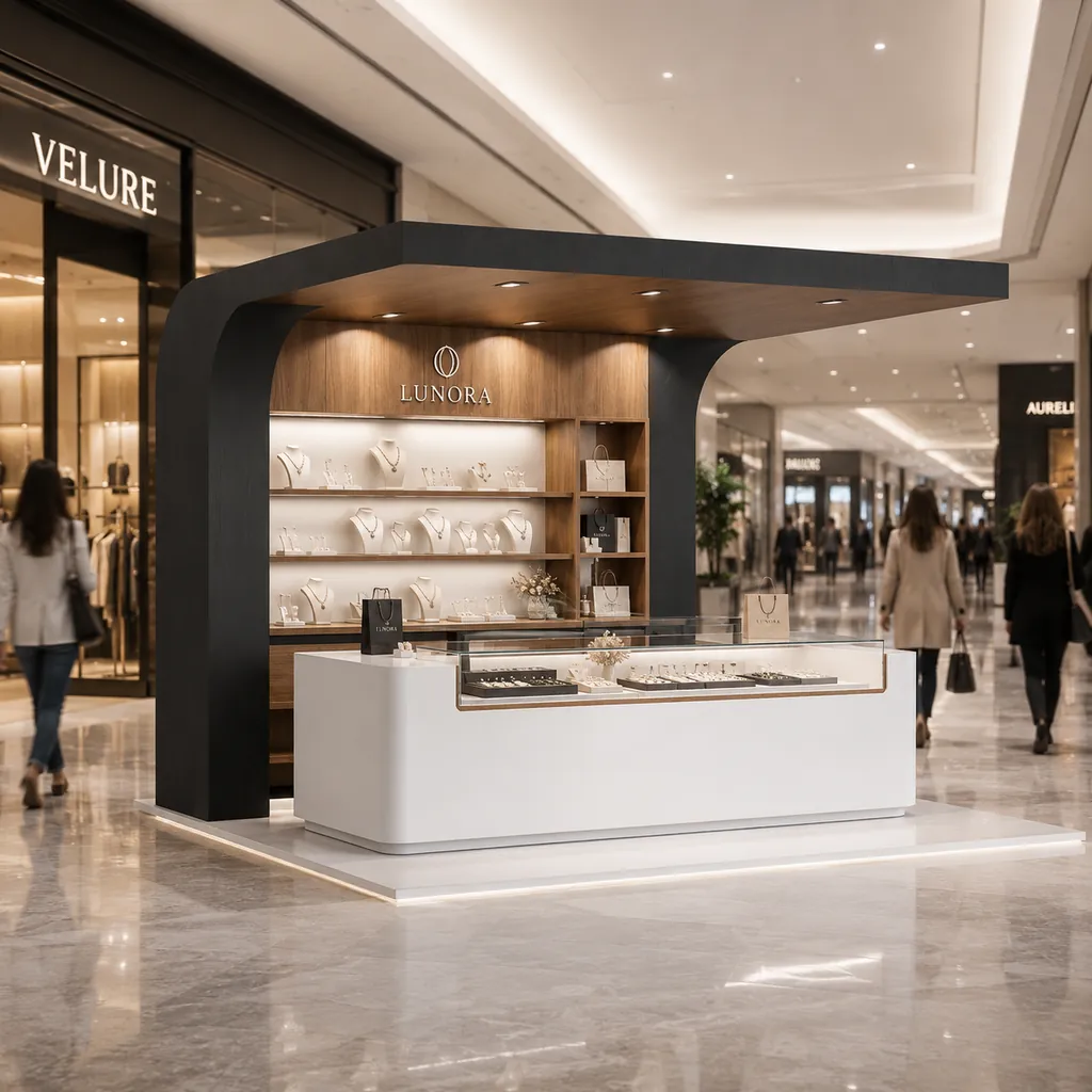 Quiosque finalizado e instalado em corredor de shopping
