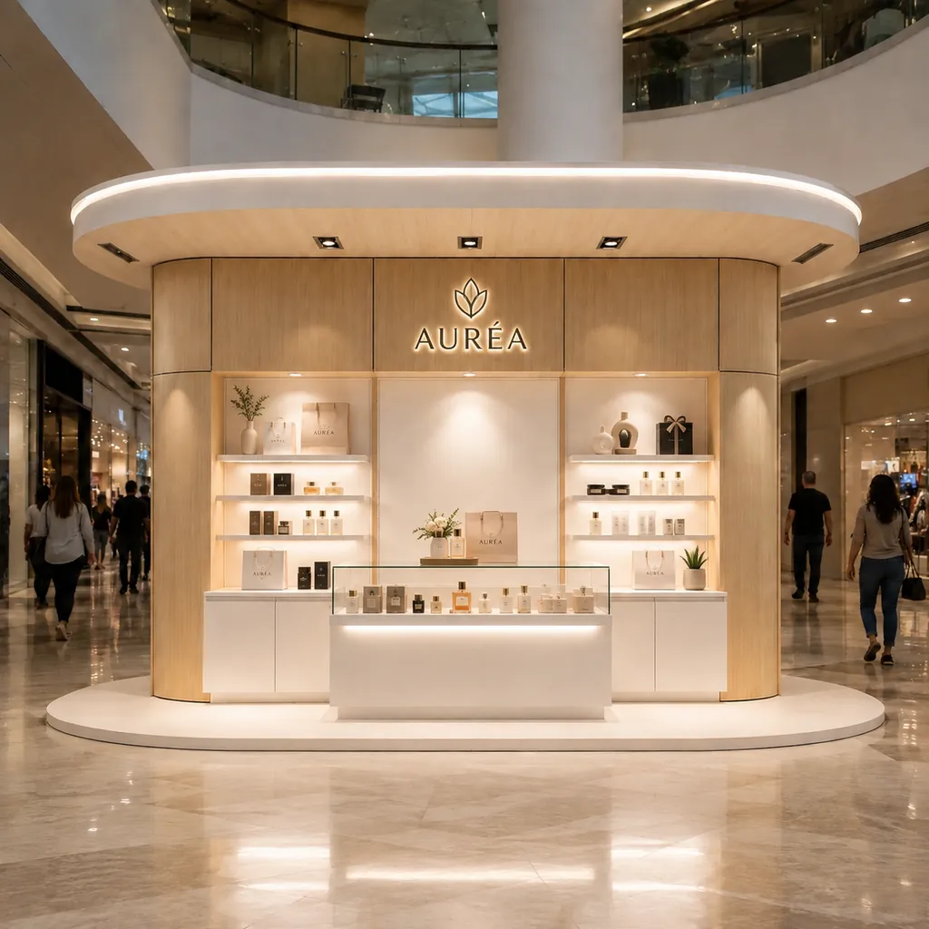 Quiosque pronto instalado em corredor de shopping
